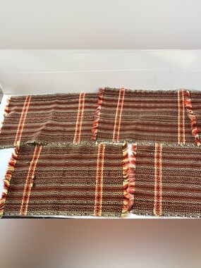 Vintage Woven Placemats Set 4 Boho Brown Orange Fringe Table Decor